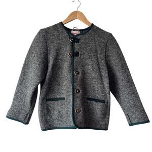 Idomeneo Janker Jacket Womens S/M Gray Green Trim Wool Button Made in‎ Austria